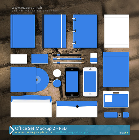 طرح لایه باز پیش نمایش ست اداری – Office Set Mockup 2 | رضاگرافیک
